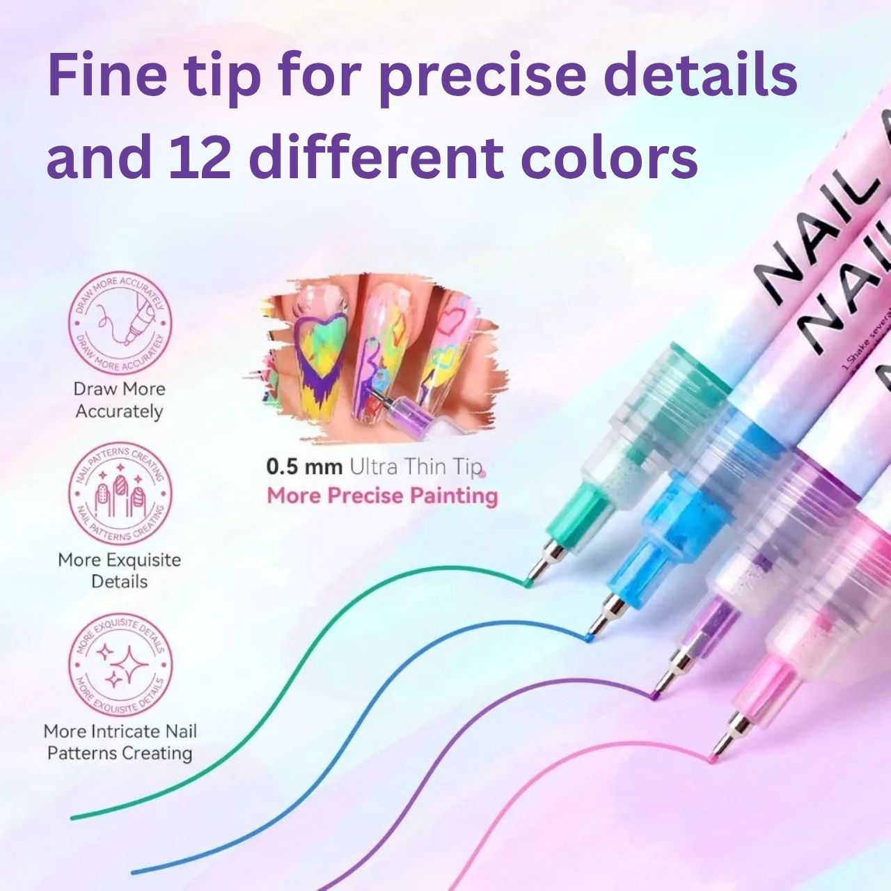 Set de pixuri colorate pentru pictat unghii, ArtNails - Image 7