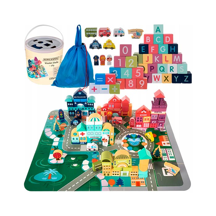 BlockCity, un set de blocuri în diferite forme cu o cutie practică și un covoraș de joacă - Image 3