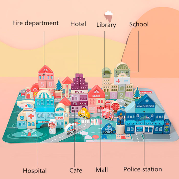 BlockCity, un set de blocuri în diferite forme cu o cutie practică și un covoraș de joacă - Image 8