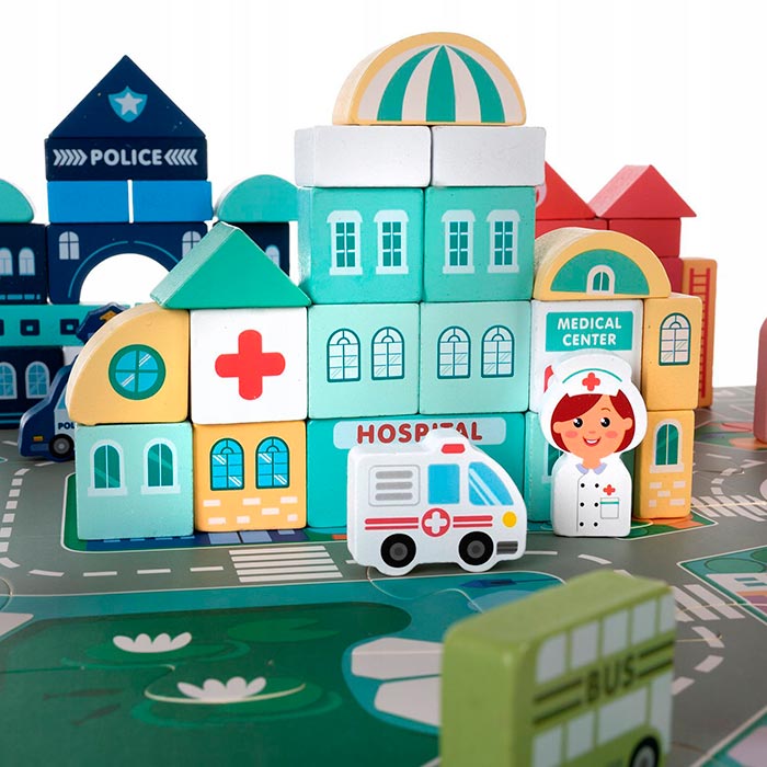 BlockCity, un set de blocuri în diferite forme cu o cutie practică și un covoraș de joacă - Image 9
