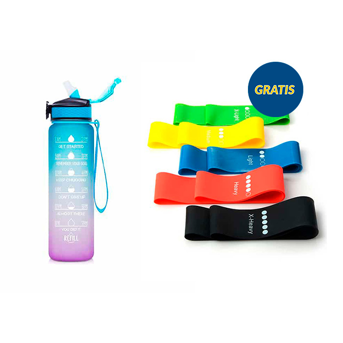 BottleBundle, Sticlă Motivațională pentru Apă + Set de 5 Elastice pentru Exerciții - Image 2
