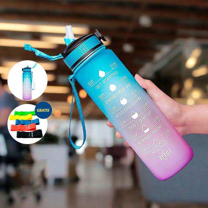 BottleBundle, Sticlă Motivațională pentru Apă + Set de 5 Elastice pentru Exerciții - Image 3