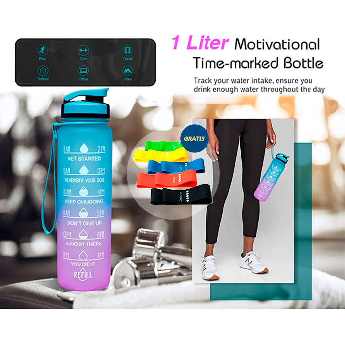 BottleBundle, Sticlă Motivațională pentru Apă + Set de 5 Elastice pentru Exerciții - Image 4