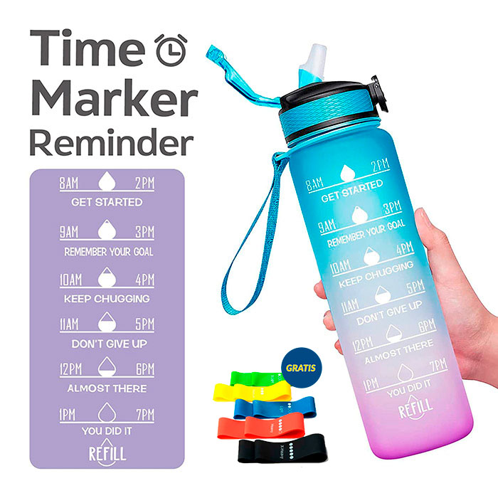 BottleBundle, Sticlă Motivațională pentru Apă + Set de 5 Elastice pentru Exerciții - Image 5