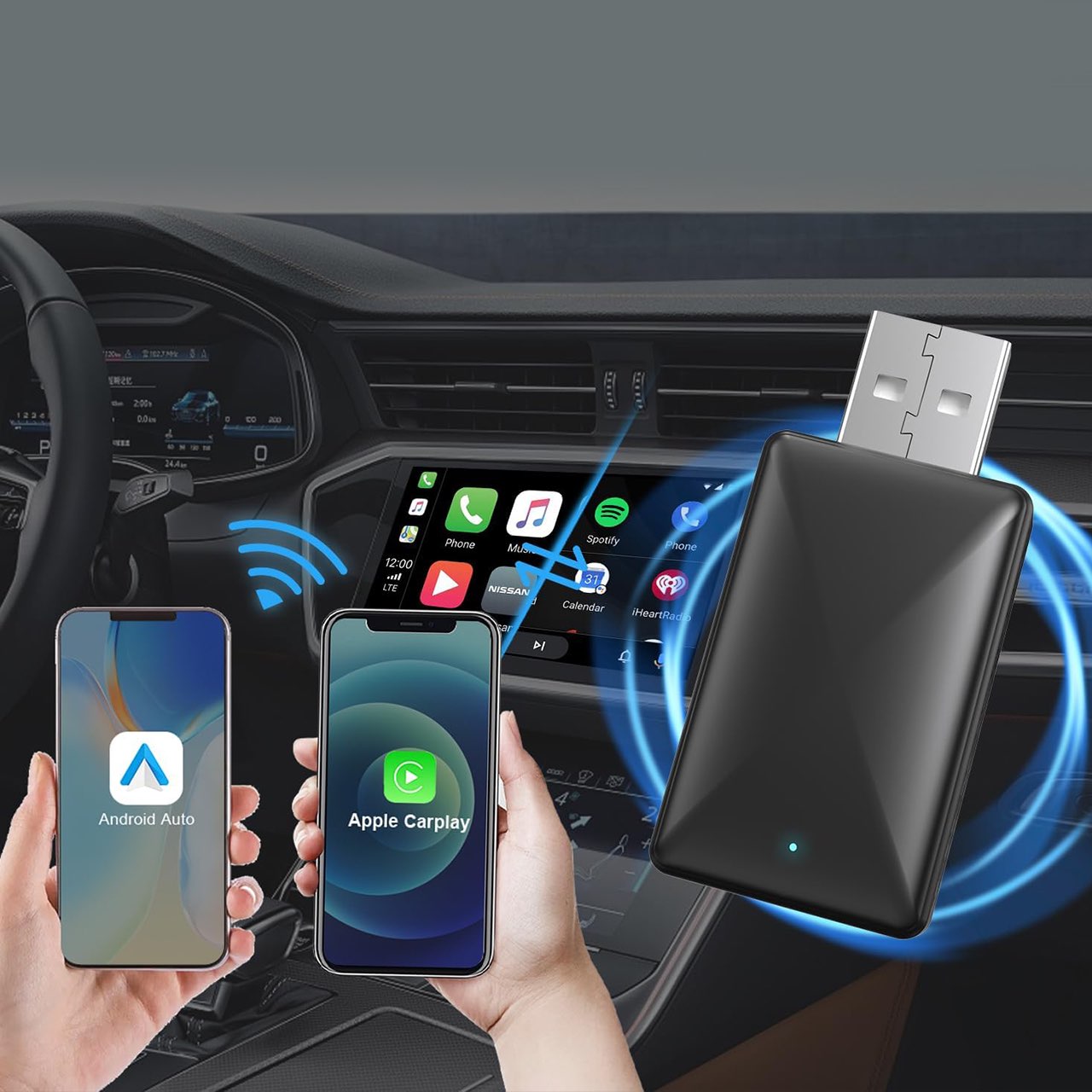 Stick-ul USB îți permite să conectezi rapid (fără cabluri) telefonul tău (CarPlay sau Android Auto) la mașina ta!