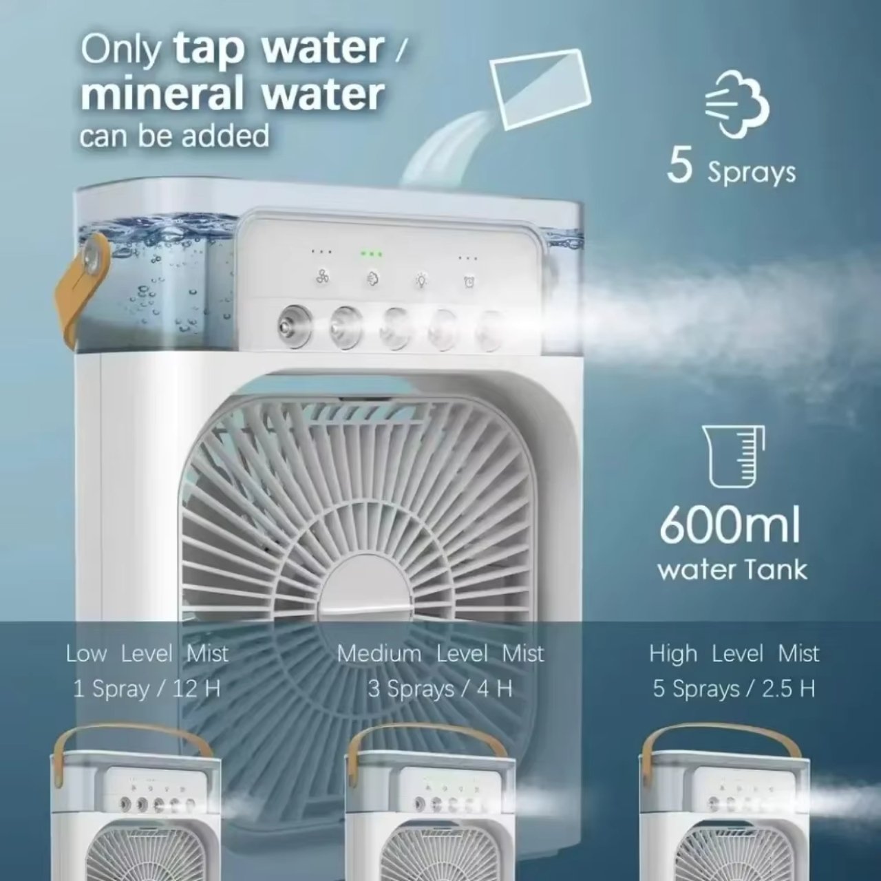 Coolio, ventilator portabil 3 în 1 cu funcție de umidificare, lumină LED și răcire - Image 9