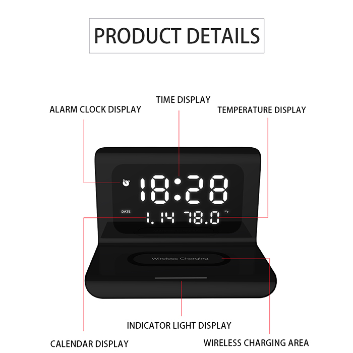 DigitalStation – încărcător wireless cu alarmă, calendar și termometru - Image 2