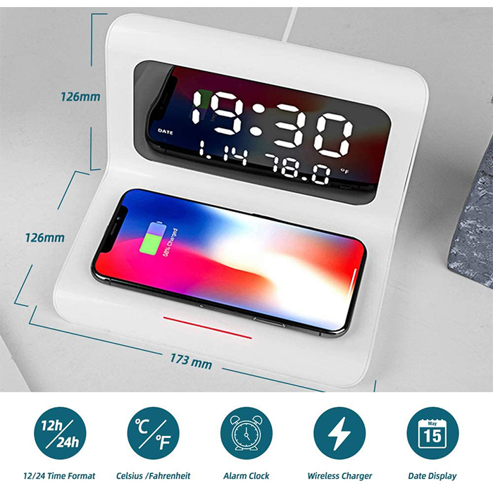 DigitalStation – încărcător wireless cu alarmă, calendar și termometru - Image 4