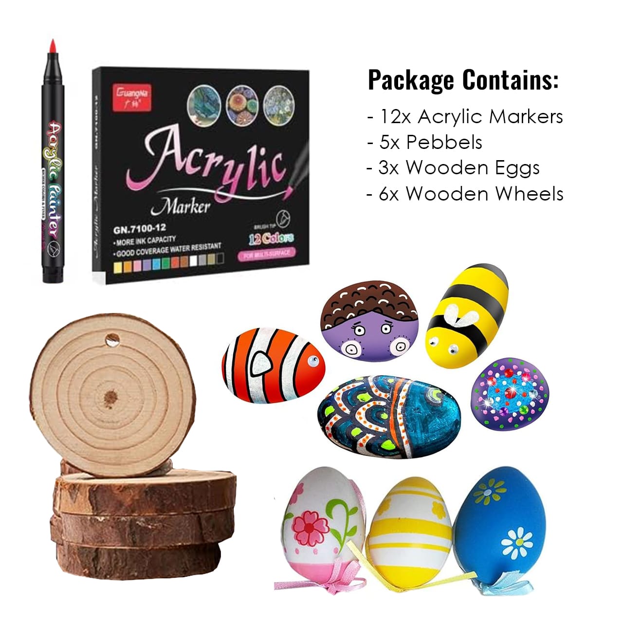 DiyAcrylic, set creativ cu markere acrilice, pietre și lemn - Image 6