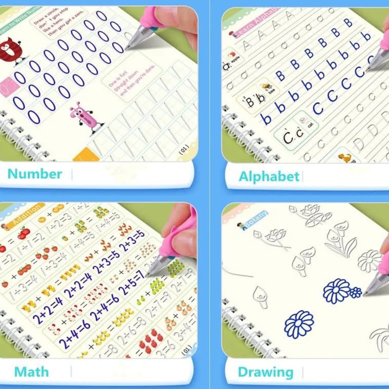 KidsBundle, tabletă LED și 4 caiete de lucru magice pentru învățarea scrisului și desenului - Image 4