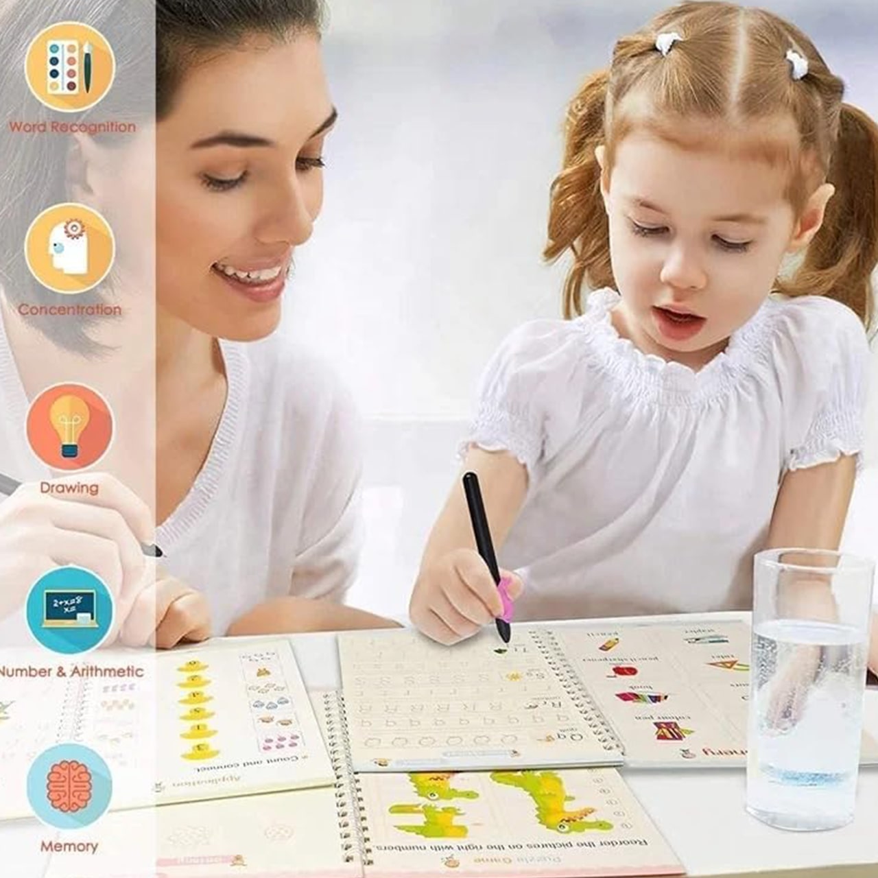 KidsBundle, tabletă LED și 4 caiete de lucru magice pentru învățarea scrisului și desenului - Image 9