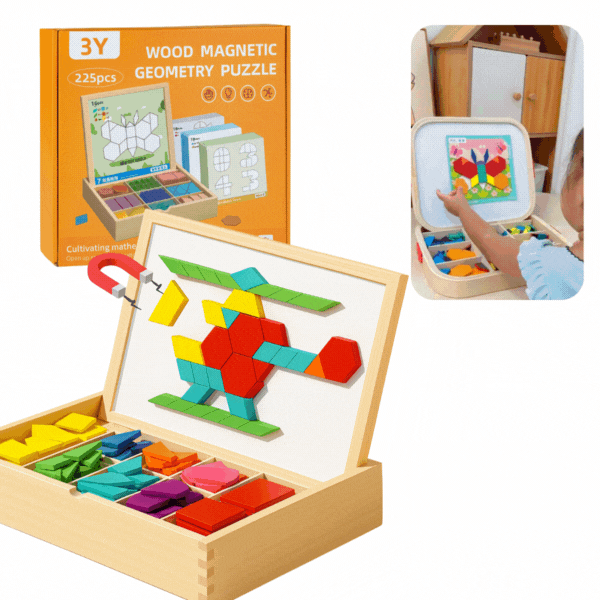 PUZZGEO, Set de puzzle din lemn magnetic (225 piese)