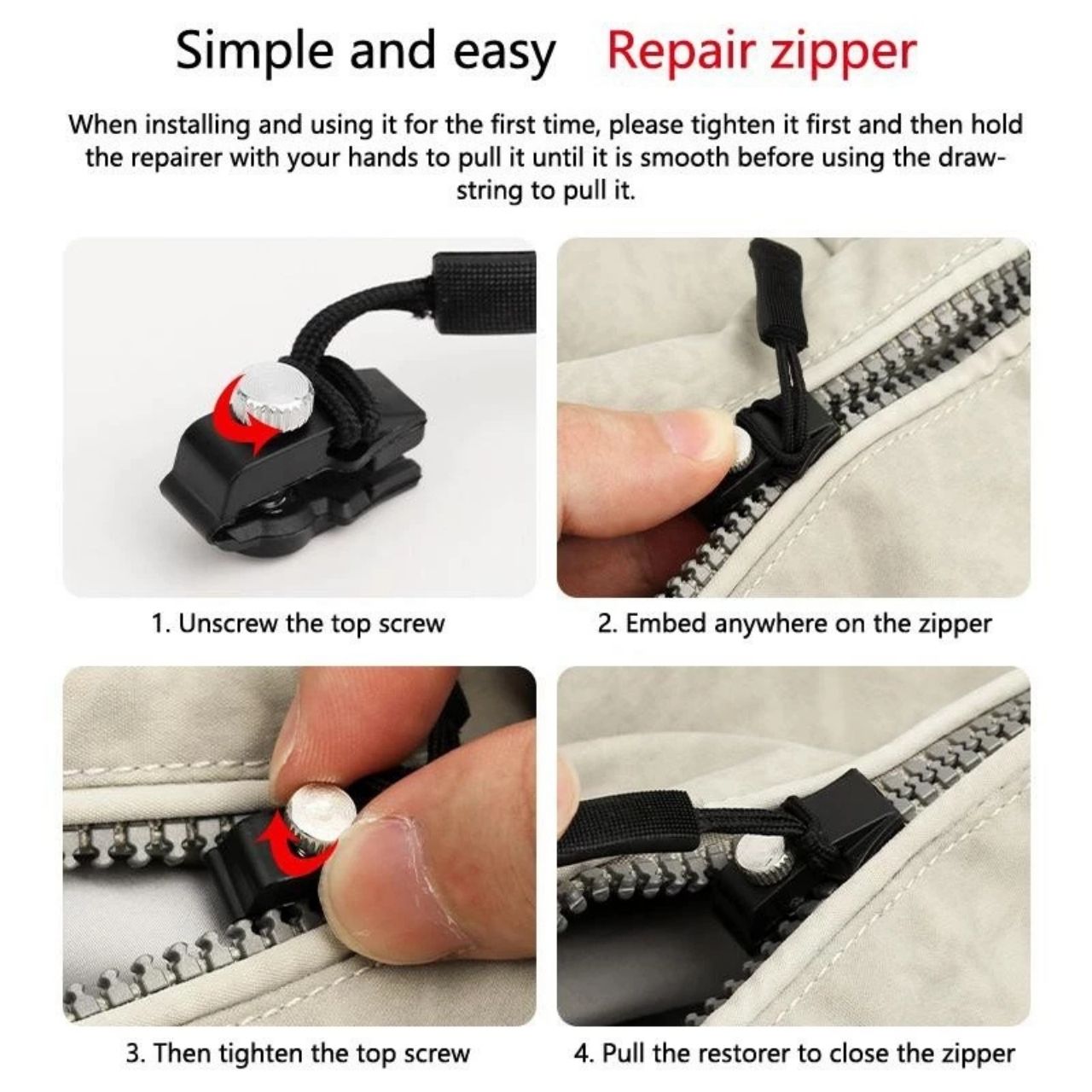 ZipFix, kit de reparare a fermoarelor multi-scop (12 piese) - Image 4